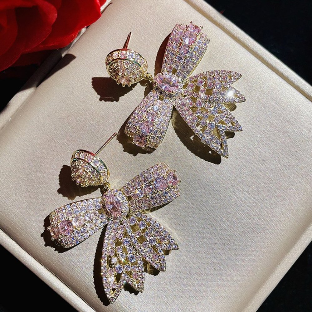 Copper zircon jewelry micro set zirconium double color powder zirconium earrings - Picture 1 of 1